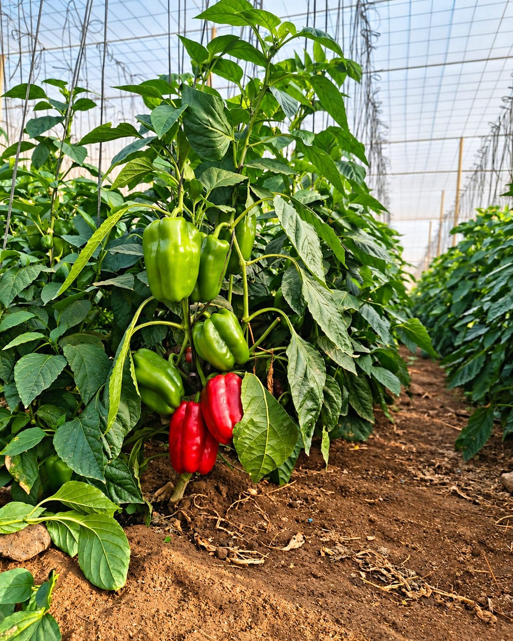 Pimientos verdes y rojos en uno de nuestros invernaderos